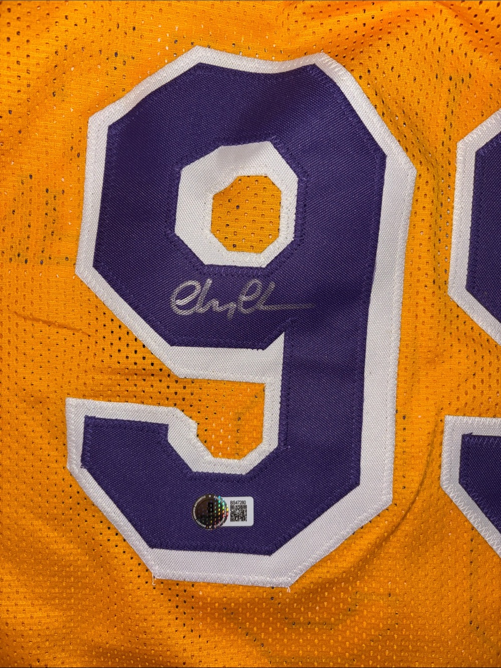 FLETCH Men’s Yellow Basketball Jersey with Purple Trim #99 - Picture 2 of 5